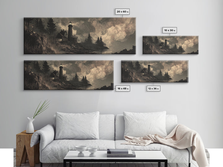 The Last Lighthouse Of Y’Ha-Nthlei, Occult Wall Decor, Extra Wide Wall Art, Framed Canvas Print, Halloween Home Decor, Gothic Wall Art