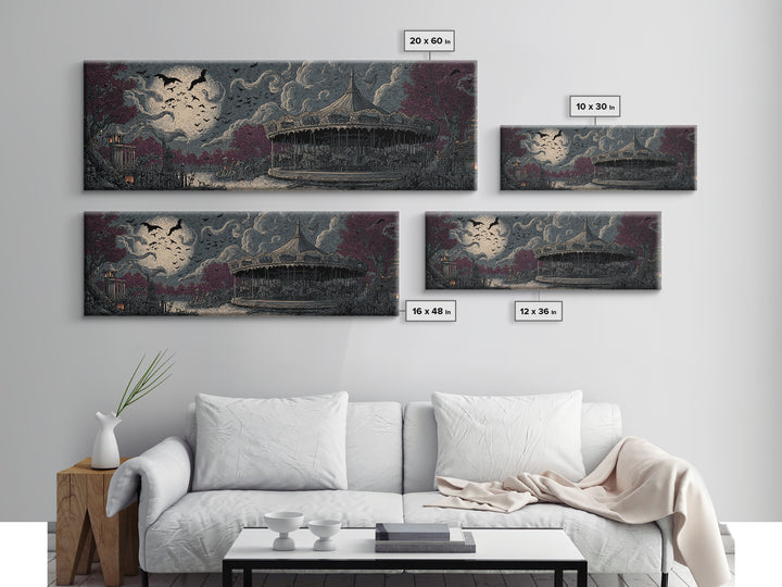 The Carousel Of Sleeping Planets, Macabre Halloween Art, Extra Wide Wall Art, Canvas Print, Halloween Home Decor, Gothic Wall Art