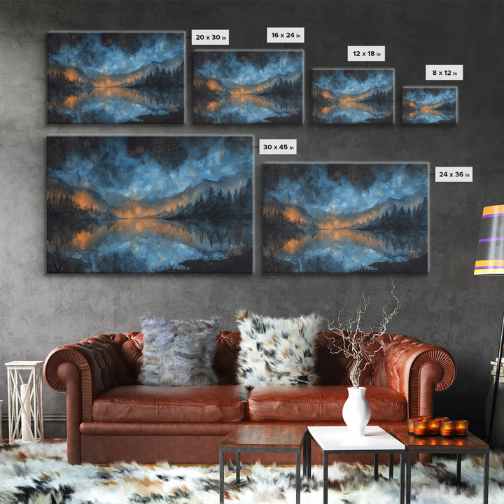 The Mirror Lake Of Lost Constellations, Cosmic Horror Decor, Landscape Wall Art, Framed Canvas Print, Halloween Home Decor, Gothic Wall Art