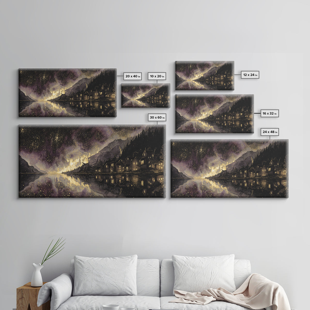 The Mirror Lake Of Lost Constellations, Macabre Halloween Art, Wide Panoramic Art, Canvas Print, Halloween Home Decor, Gothic Wall Art