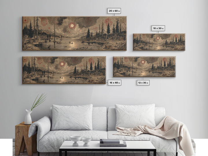 The Mirror Lake Of Lost Constellations, Occult Wall Decor, Extra Wide Wall Art, Framed Canvas Print, Halloween Home Decor, Gothic Wall Art