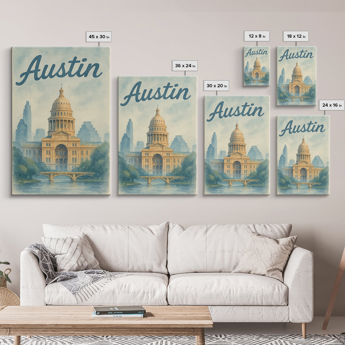 Austin Travel Poster, Canvas Print, Painted Travel Poster Art, Austin City Art, Gift For Travelers, Fine Art Print, City Travel Prints