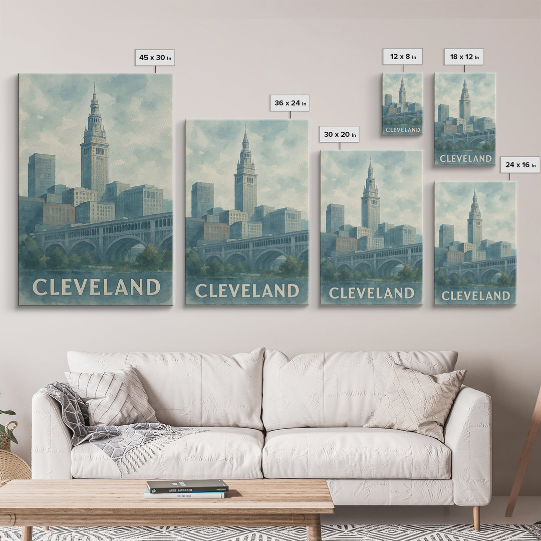 Cleveland Ohio Travel Poster, Canvas Print, Illustrated Watercolor Pos ...