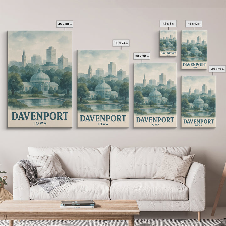 Davenport Travel Poster, Framed Canvas Print, Illustrated Watercolor Poster, Davenport Poster Print, Travel Poster Set, City Art Print