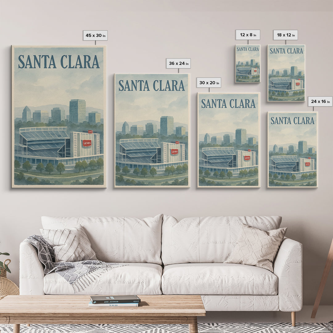 Santa Clara Travel Poster, Framed Canvas Print, Illustrated Watercolor Poster, Santa Clara Travel Art, Travel Poster Art, Travel Wall Decor