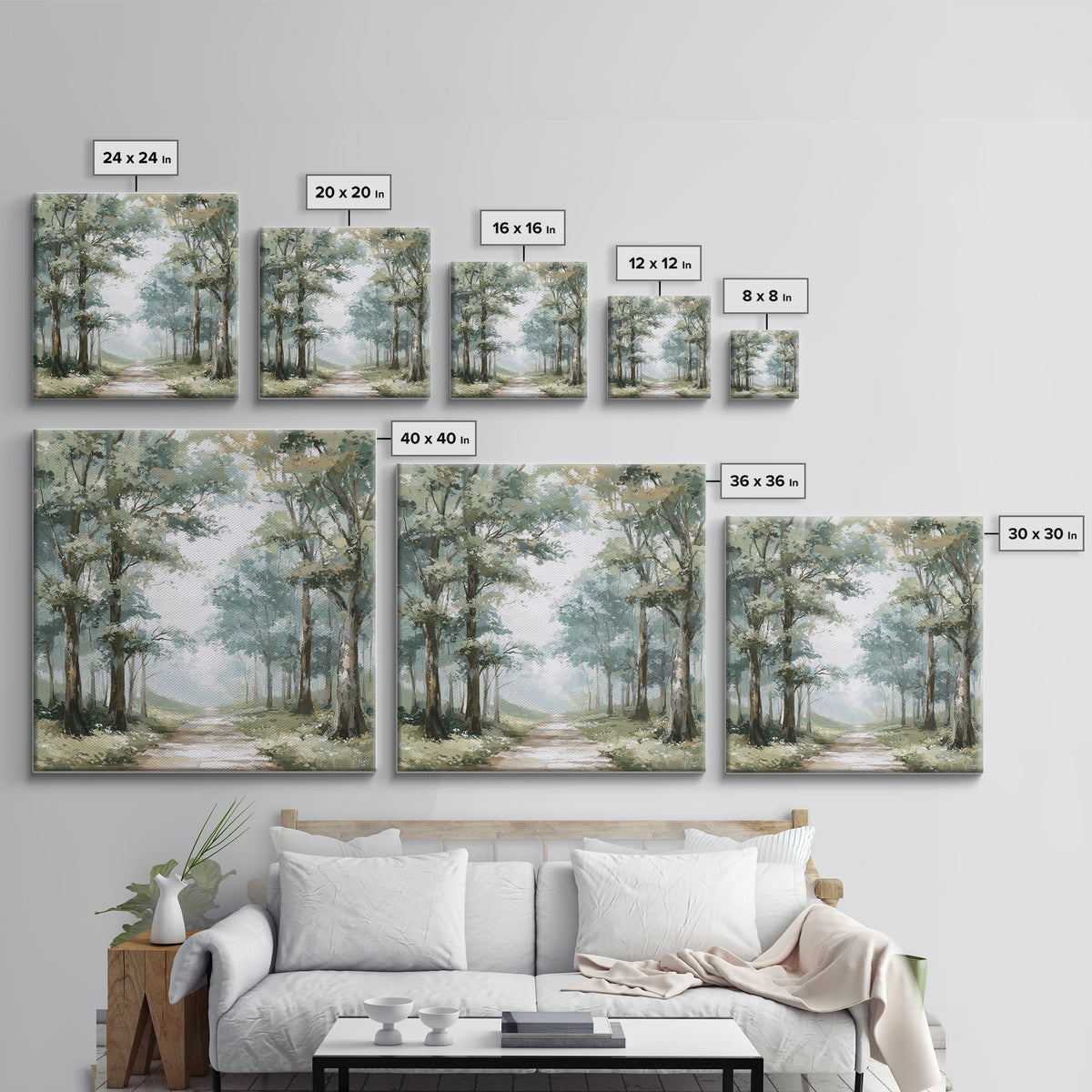 Misty Forest Path Framed Canvas Print, Waiting Room Art, Living Room Wall Art, Waiting Room Decor, Calm, Soundwave Art, WRA-1x1-11