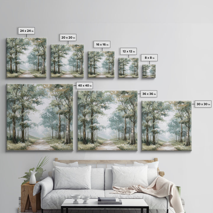 Misty Forest Path Framed Canvas Print, Waiting Room Art, Living Room Wall Art, Waiting Room Decor, Calm, Soundwave Art, WRA-1x1-11