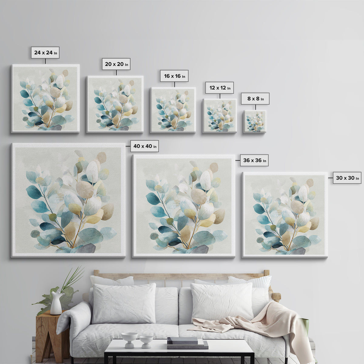 Clean Eucalyptus Leaf Study Canvas Print, Waiting Room Art, Minimalist Art, Waiting Room Decor, Fine Art, Calm, Luxury Decor, WRA-1x1-17