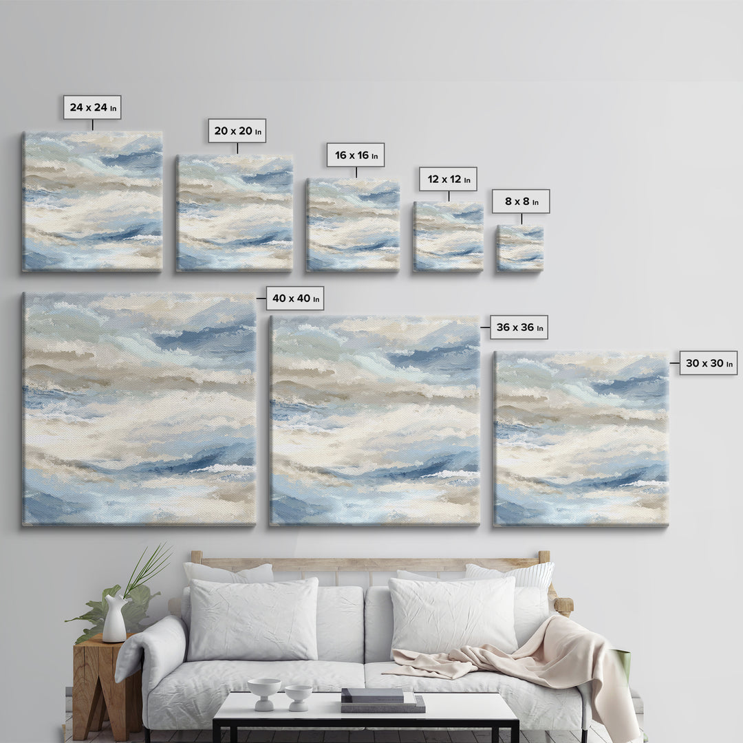Soft Abstract Waves Framed Canvas Print, Waiting Room Art, Office Art, Waiting Room Decor, Fine Art, Calm, Gallery Decor, WRA-1x1-2