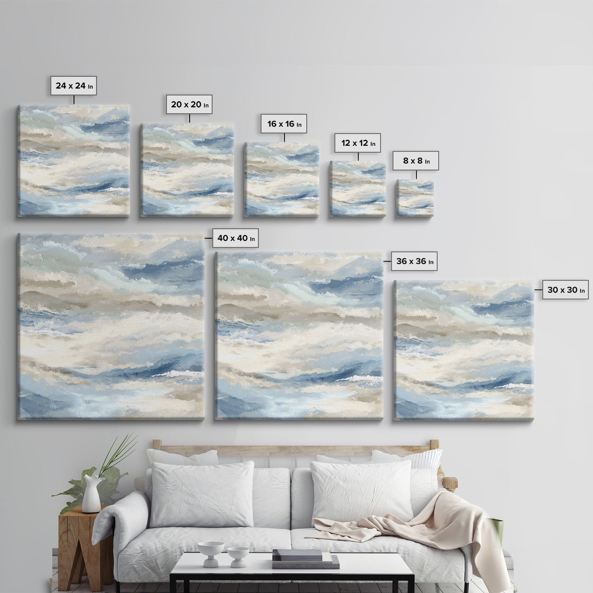 Soft Abstract Waves Framed Canvas Print, Waiting Room Art, Office Art, Waiting Room Decor, Fine Art, Calm, Gallery Decor, WRA-1x1-2