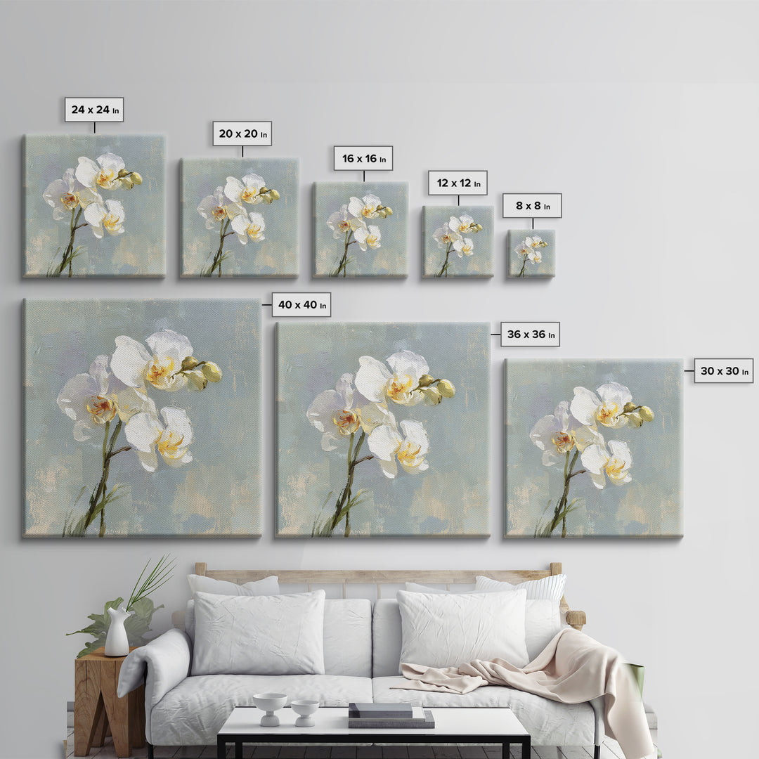 White Orchid on Light Gray Ground Canvas Print, Waiting Room Art, Office Wall Decor, Waiting Room Decor, Fine Art, Calm, WRA-1x1-31