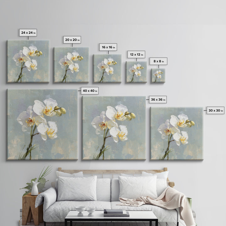White Orchid on Light Gray Ground Canvas Print, Waiting Room Art, Office Wall Decor, Waiting Room Decor, Fine Art, Calm, WRA-1x1-31