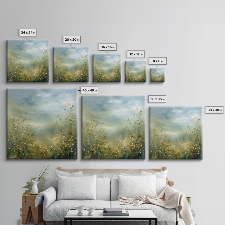 Sunlit Meadow with Wildflowers Framed Canvas Print, Waiting Room Art, Gallery Decor, Waiting Room Decor, Fine Art, Calm, WRA-1x1-32