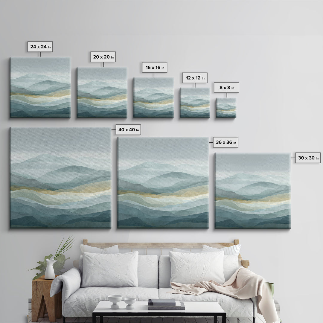 Simple Mountain Layers Framed Canvas Print, Waiting Room Art, Dental Office Decor, Waiting Room Decor, Fine Art, Calm, WRA-1x1-38