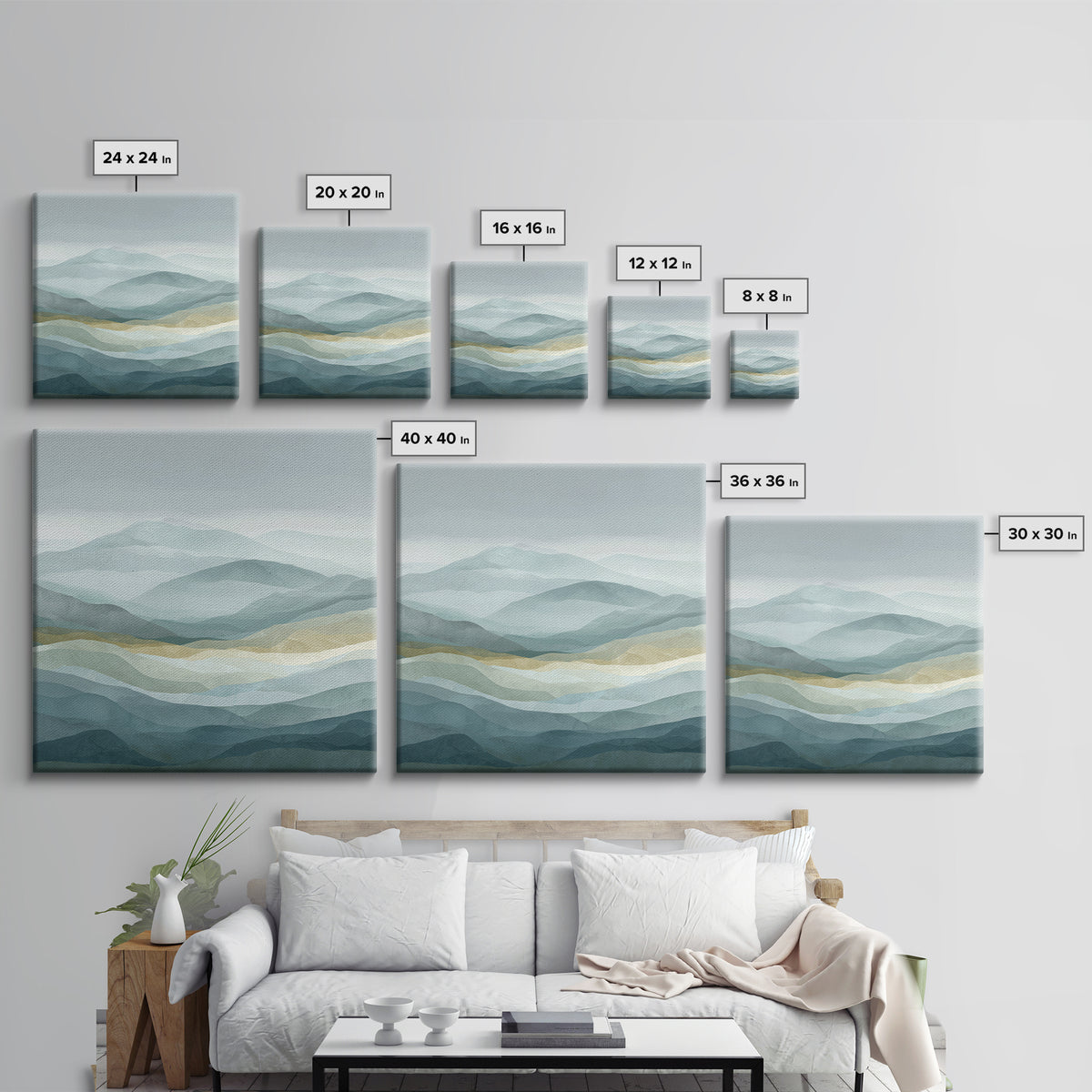 Simple Mountain Layers Framed Canvas Print, Waiting Room Art, Dental Office Decor, Waiting Room Decor, Fine Art, Calm, WRA-1x1-38