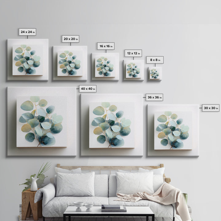 Clean Eucalyptus Leaf Study Framed Canvas Print, Waiting Room Art, Gallery Decor, Waiting Room Decor, Oil Painting, Calm, WRA-1x1-41
