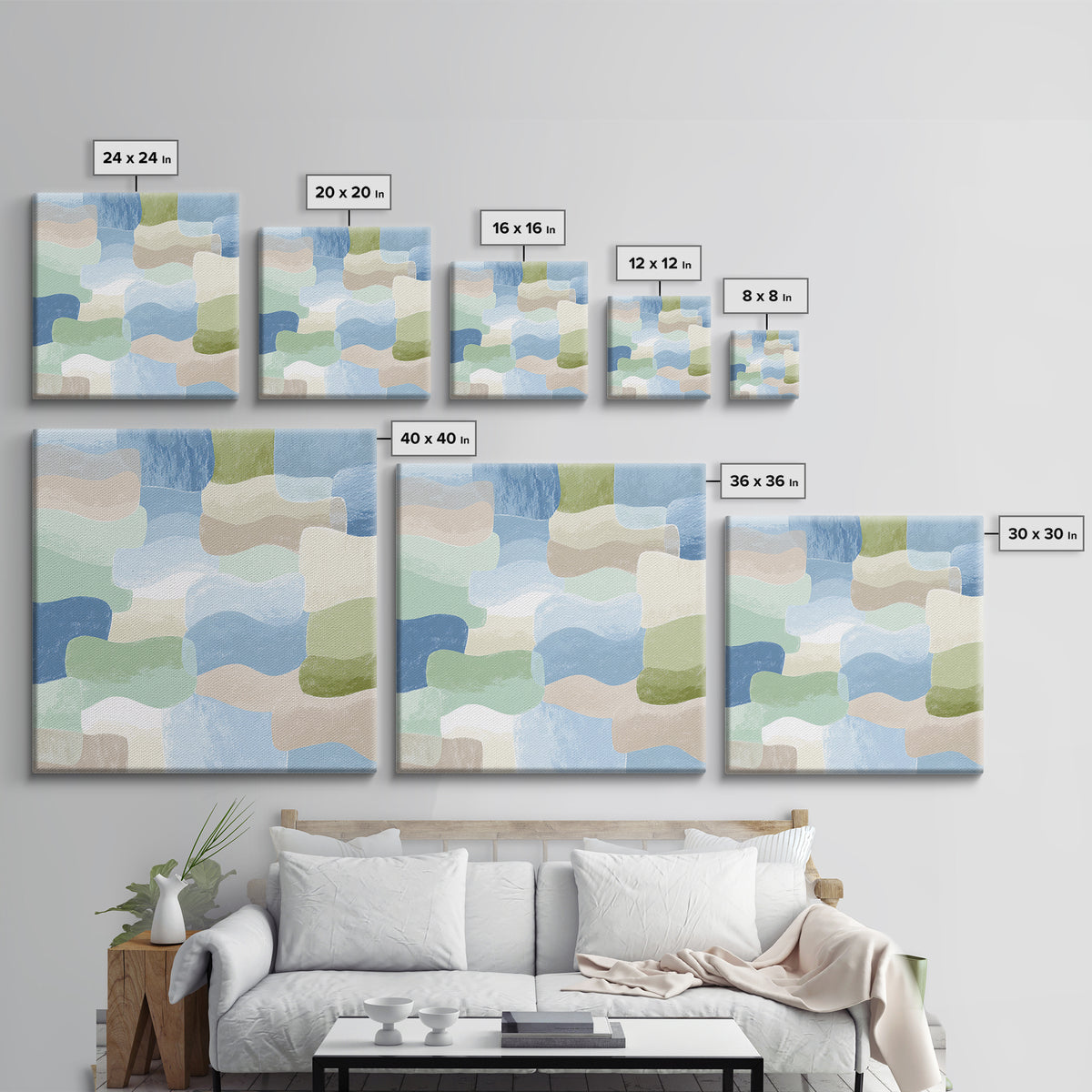 Pastel Rainbow Shapes for Pediatric Spaces Framed Canvas Print, Waiting Room Art, Dental Wall Art, Waiting Room Decor, Calm, WRA-1x1-42