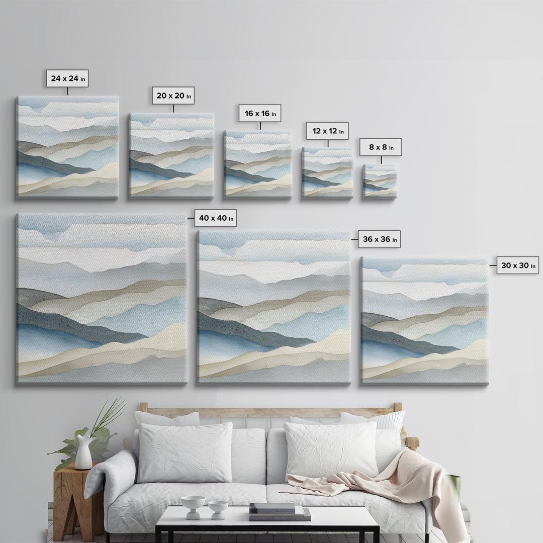 Simple Mountain Layers Framed Canvas Print, Waiting Room Art, Dental Office Decor, Waiting Room Decor, Fine Art, Calm, WRA-1x1-62