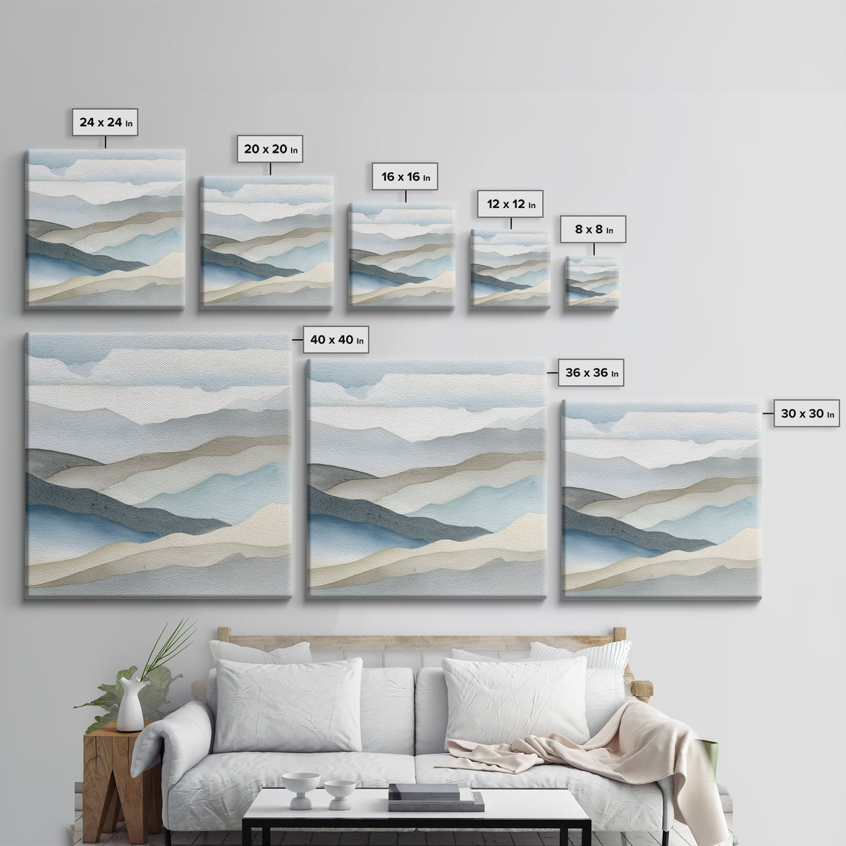 Simple Mountain Layers Framed Canvas Print, Waiting Room Art, Dental Office Decor, Waiting Room Decor, Fine Art, Calm, WRA-1x1-62