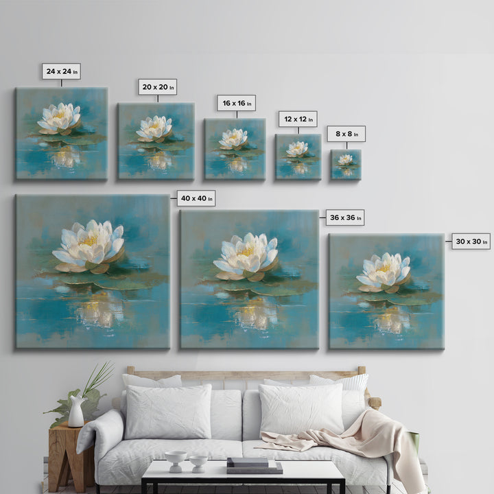Lotus Flower on Still Water Framed Canvas Print, Waiting Room Art, Photography Print, Waiting Room Decor, Oil Painting, Calm, WRA-1x1-63