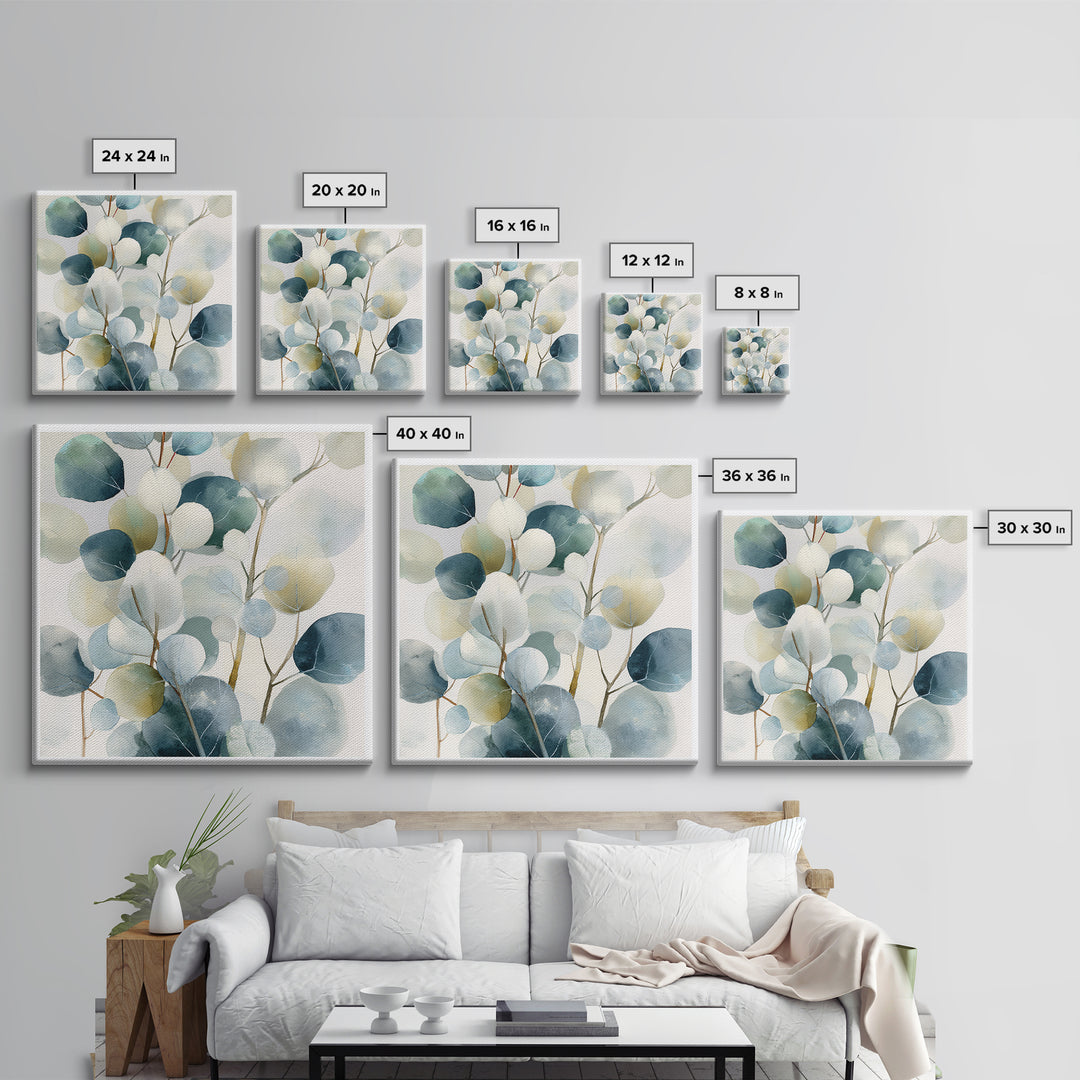Clean Eucalyptus Leaf Study Framed Canvas Print, Waiting Room Art, Gallery Decor, Waiting Room Decor, Oil Painting, Calm, WRA-1x1-65