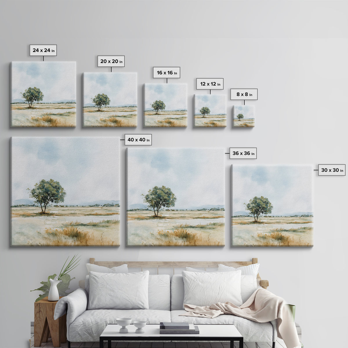 Open Field with Distant Tree Framed Canvas Print, Waiting Room Art, Therapy Office Decor, Waiting Room Decor, Fine Art, Calm, WRA-1x1-71