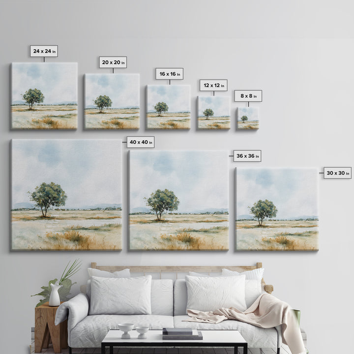Open Field with Distant Tree Framed Canvas Print, Waiting Room Art, Therapy Office Decor, Waiting Room Decor, Fine Art, Calm, WRA-1x1-71