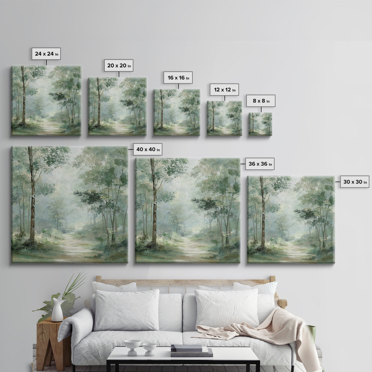 Misty Forest Path Framed Canvas Print, Waiting Room Art, Statement Artwork, Waiting Room Decor, Oil Painting, Calm, Wall Decor, WRA-1x1-83