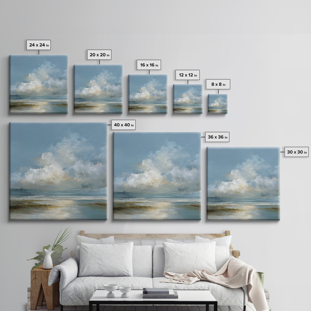 Large Cloudscape with Hopeful Light Framed Canvas Print, Waiting Room Art, Textured Painting, Waiting Room Decor, Calm, WRA-1x1-88