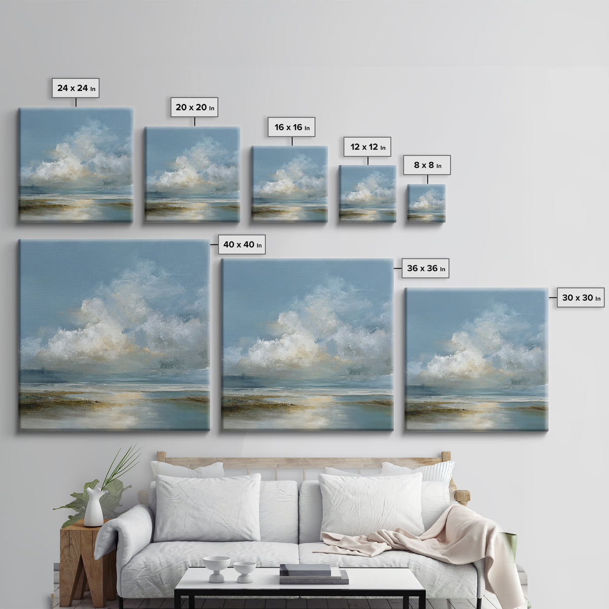 Large Cloudscape with Hopeful Light Framed Canvas Print, Waiting Room Art, Textured Painting, Waiting Room Decor, Calm, WRA-1x1-88