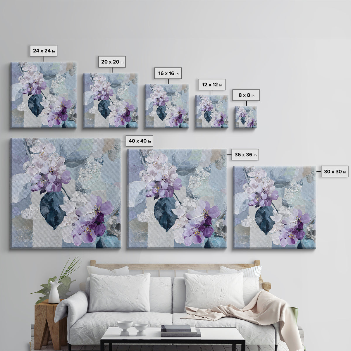 Soft Lavender Botanical Still Life Canvas Print, Waiting Room Art, Dental Art, Waiting Room Decor, Watercolor Art, Calm, WRA-1x1-92