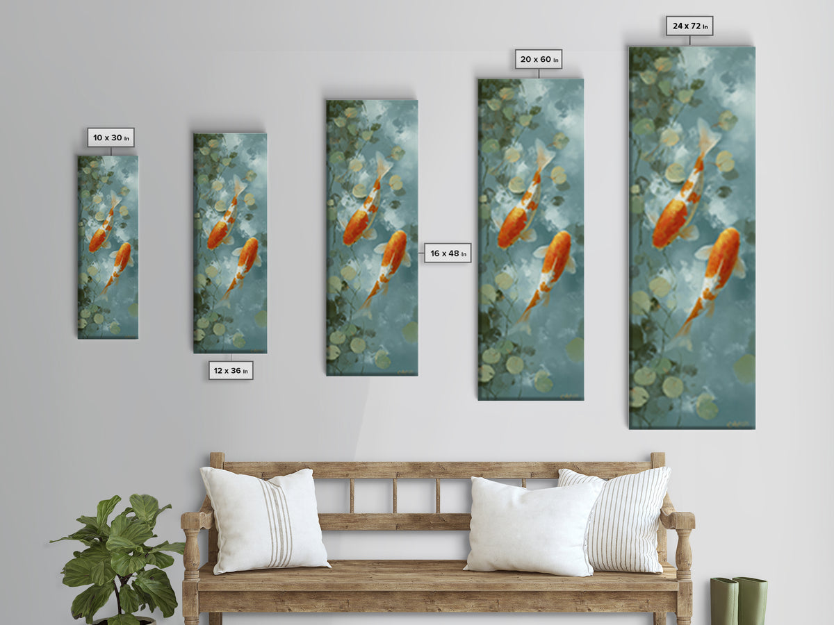 Gentle Koi Fish Canvas Print, Waiting Room Art, Landscape, Waiting Room Decor, Fine Art, Calm, Neutral Decor, Modern Decor, WRA-1x3-10