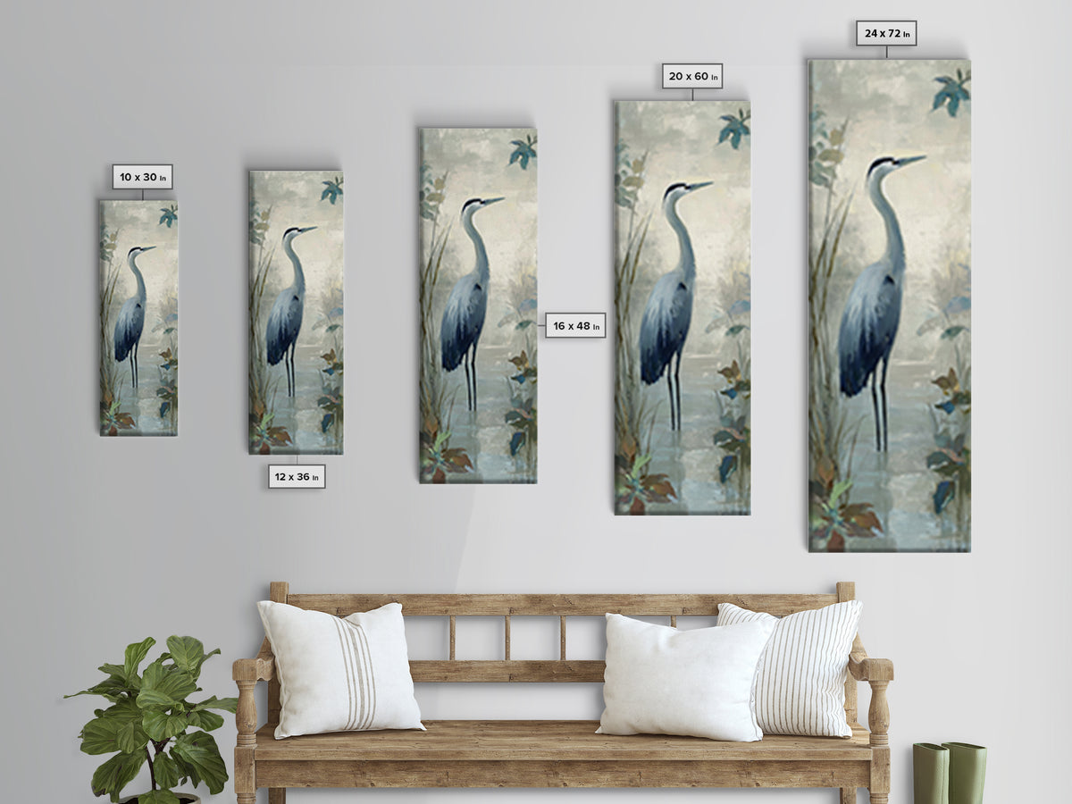 Blue Heron in Quiet Marsh Framed Canvas Print, Waiting Room Art, Art Print, Waiting Room Decor, Fine Art, Calm, Abstract Art, WRA-1x3-24