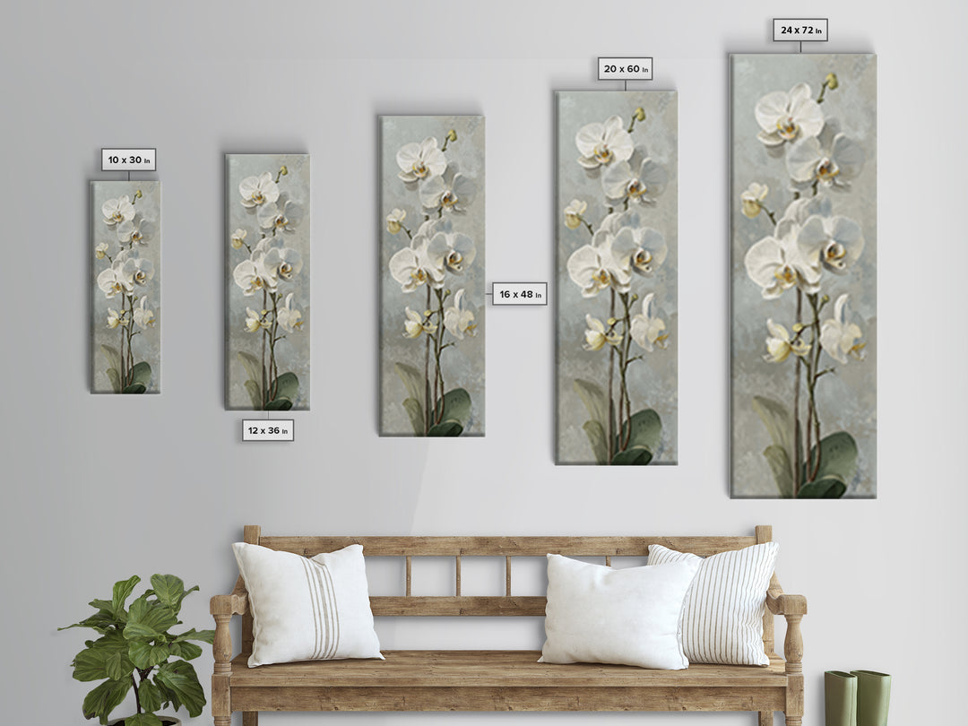 White Orchid on Light Gray Ground Canvas Print, Waiting Room Art, Bedroom Decor, Waiting Room Decor, Fine Art, Calm, Abstract, WRA-1x3-43