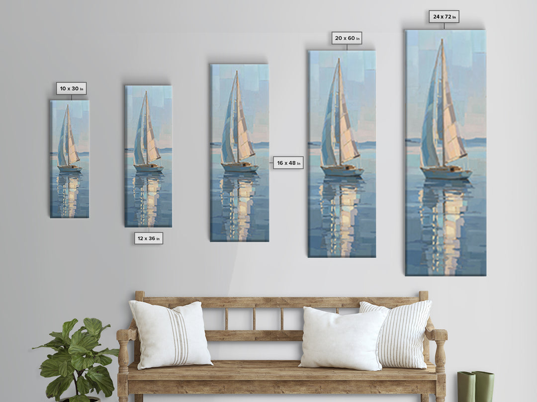 Quiet Sailboat on Calm Water Canvas Print, Waiting Room Art, Wall Sculpture, Waiting Room Decor, Oil Painting, Calm, WRA-1x3-55