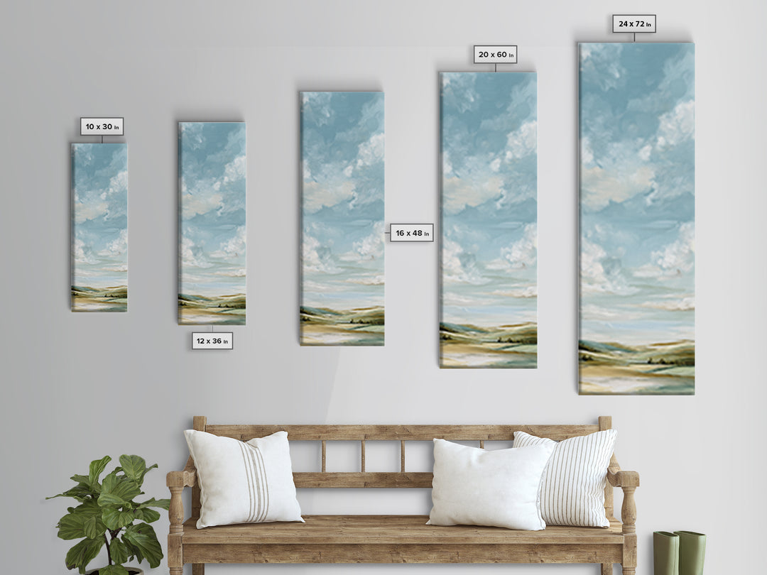 Calming Landscape with Open Sky and Gentle Framed Canvas Print, Waiting Room Art, Textured Painting, Waiting Room Decor, Calm, WRA-1x3-61