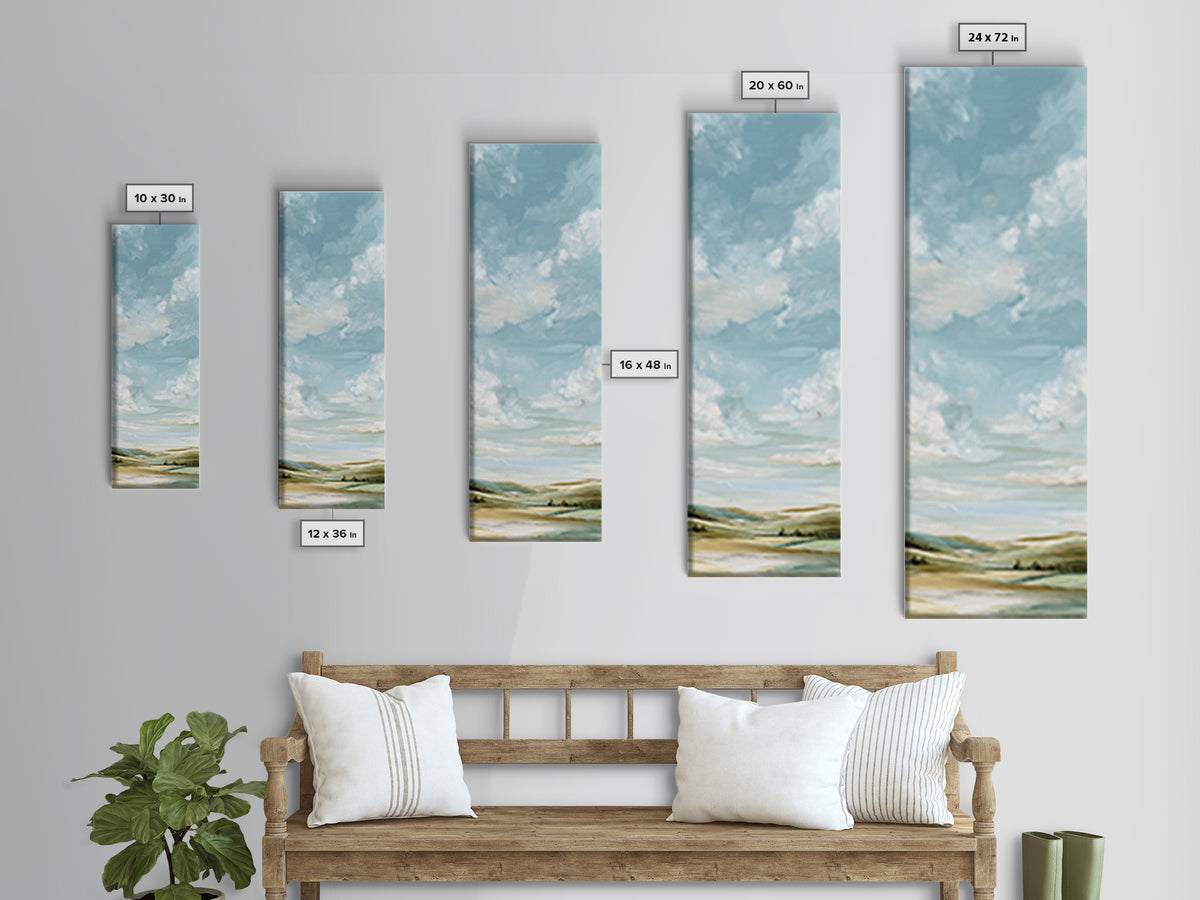 Calming Landscape with Open Sky and Gentle Framed Canvas Print, Waiting Room Art, Textured Painting, Waiting Room Decor, Calm, WRA-1x3-61