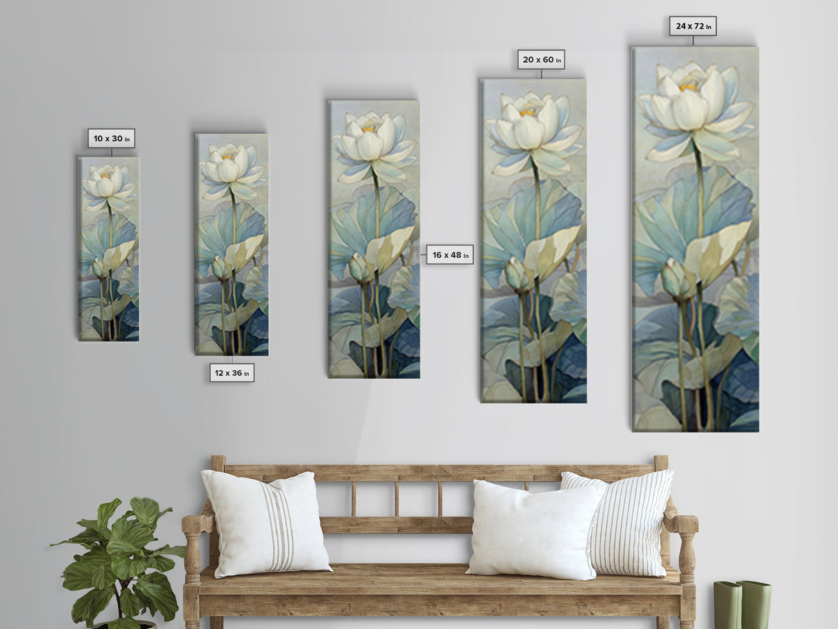 Lotus Flower on Still Water Framed Canvas Print, Waiting Room Art, Digital Art Print, Waiting Room Decor, Oil Painting, Calm, WRA-1x3-75