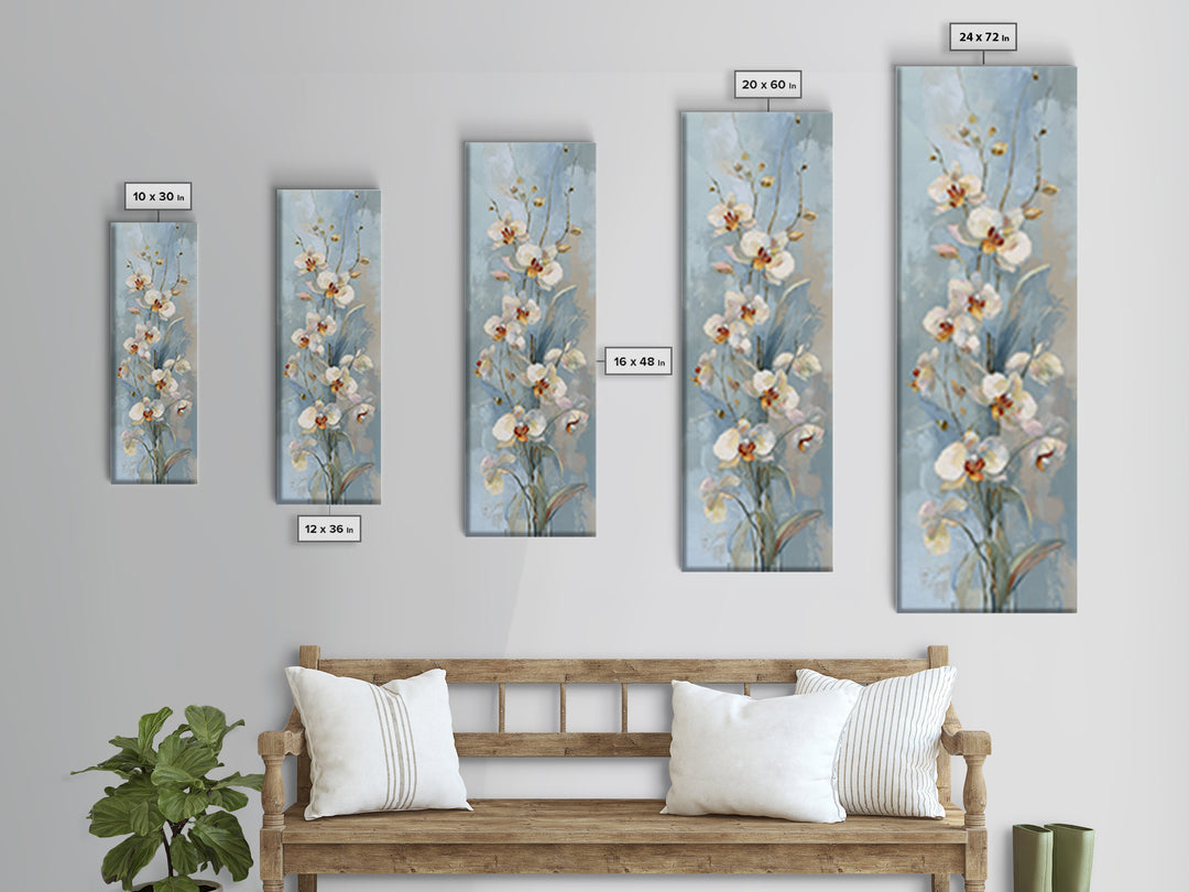 White Orchid on Light Gray Ground Framed Canvas Print, Waiting Room Art, Minimalist Art, Waiting Room Decor, Oil Painting, Calm, WRA-1x3-91