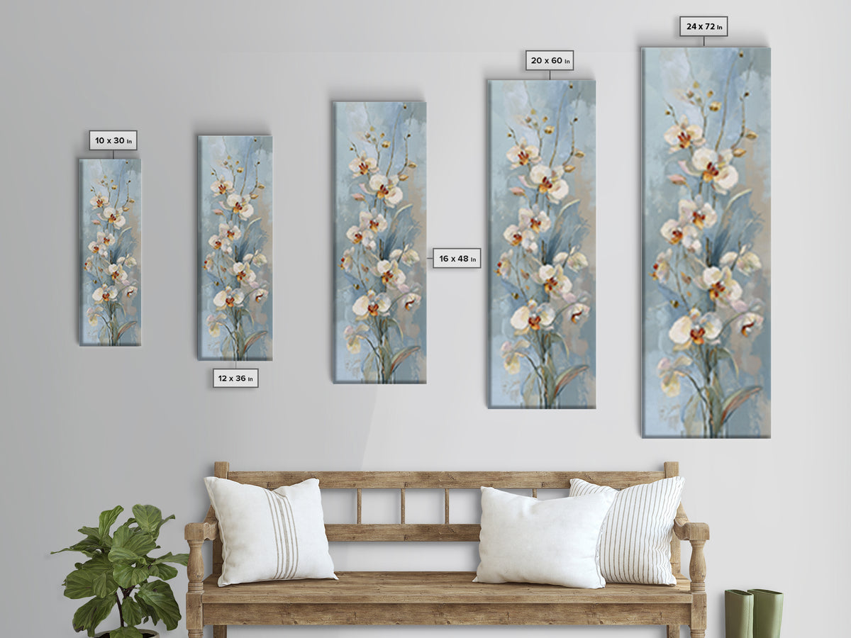 White Orchid on Light Gray Ground Framed Canvas Print, Waiting Room Art, Minimalist Art, Waiting Room Decor, Oil Painting, Calm, WRA-1x3-91