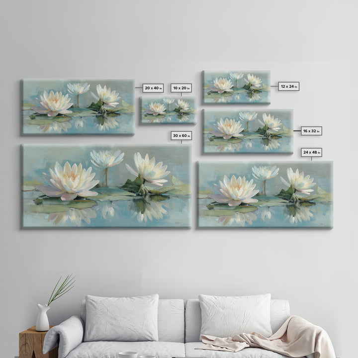 Lotus Flower on Still Water Framed Canvas Print, Waiting Room Art, Office Art, Waiting Room Decor, Calm, Gallery Decor, WRA-2x1-11