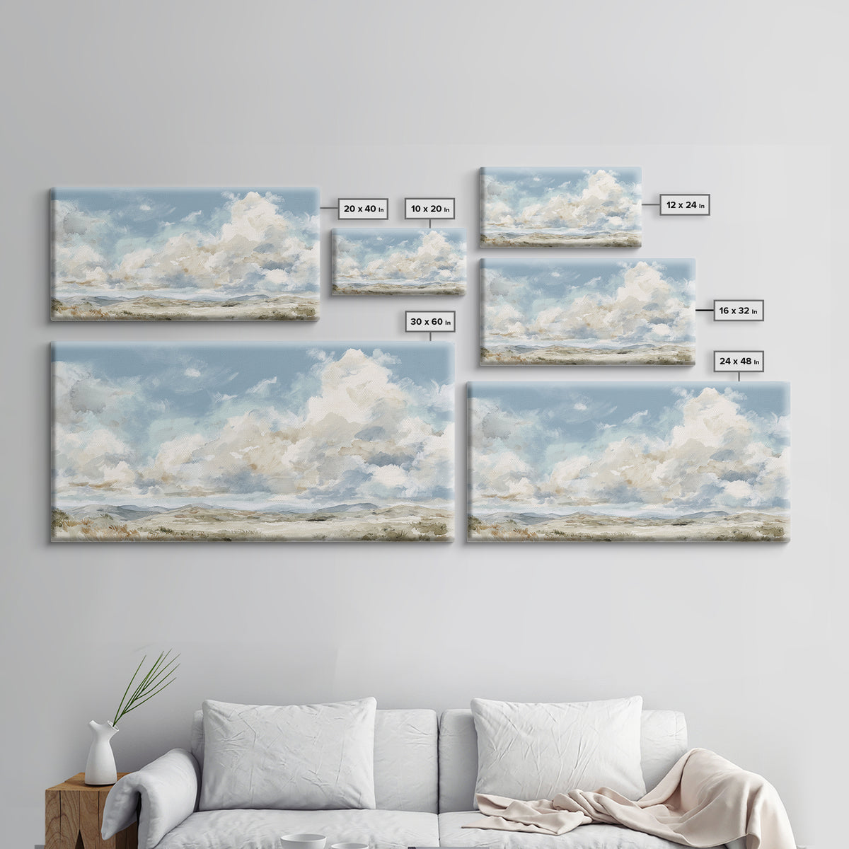 Large Cloudscape with Hopeful Light Framed Canvas Print, Waiting Room Art, Art Print, Waiting Room Decor, Fine Art, Calm, WRA-2x1-12
