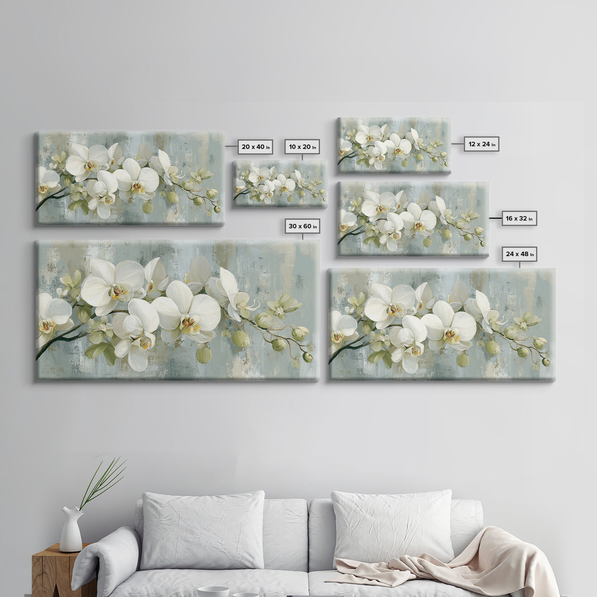 White Orchid on Light Gray Ground Framed Canvas Print, Waiting Room Art, Fine Art Print, Waiting Room Decor, Oil Painting, Calm, WRA-2x1-27