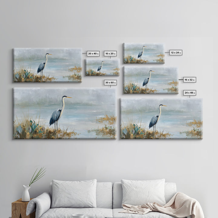 Blue Heron in Quiet Marsh Canvas Print, Waiting Room Art, Waiting Room Decor, Oil Painting, Calm, Living Room Wall Art, WRA-2x1-32