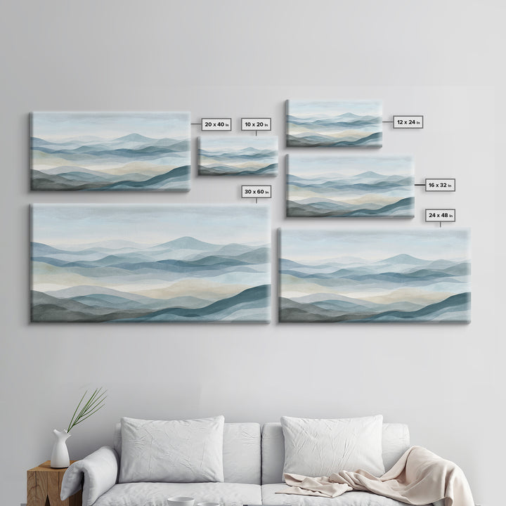 Simple Mountain Layers Framed Canvas Print, Waiting Room Art, Art Print, Waiting Room Decor, Fine Art, Calm, Abstract Art, WRA-2x1-34