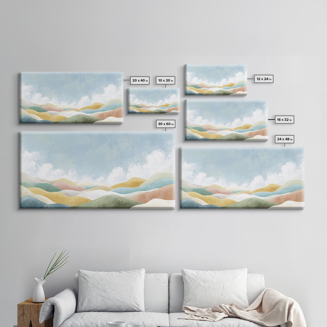 Pastel Rainbow Shapes for Pediatric Spaces Framed Canvas Print, Waiting Room Art, Fine Art Print, Waiting Room Decor, WRA-2x1-38