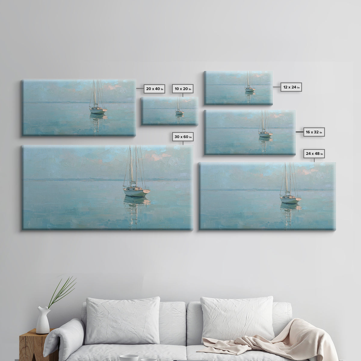 Quiet Sailboat on Calm Water Canvas Print, Waiting Room Art, Printable Wall Art, Waiting Room Decor, Oil Painting, Calm, WRA-2x1-39