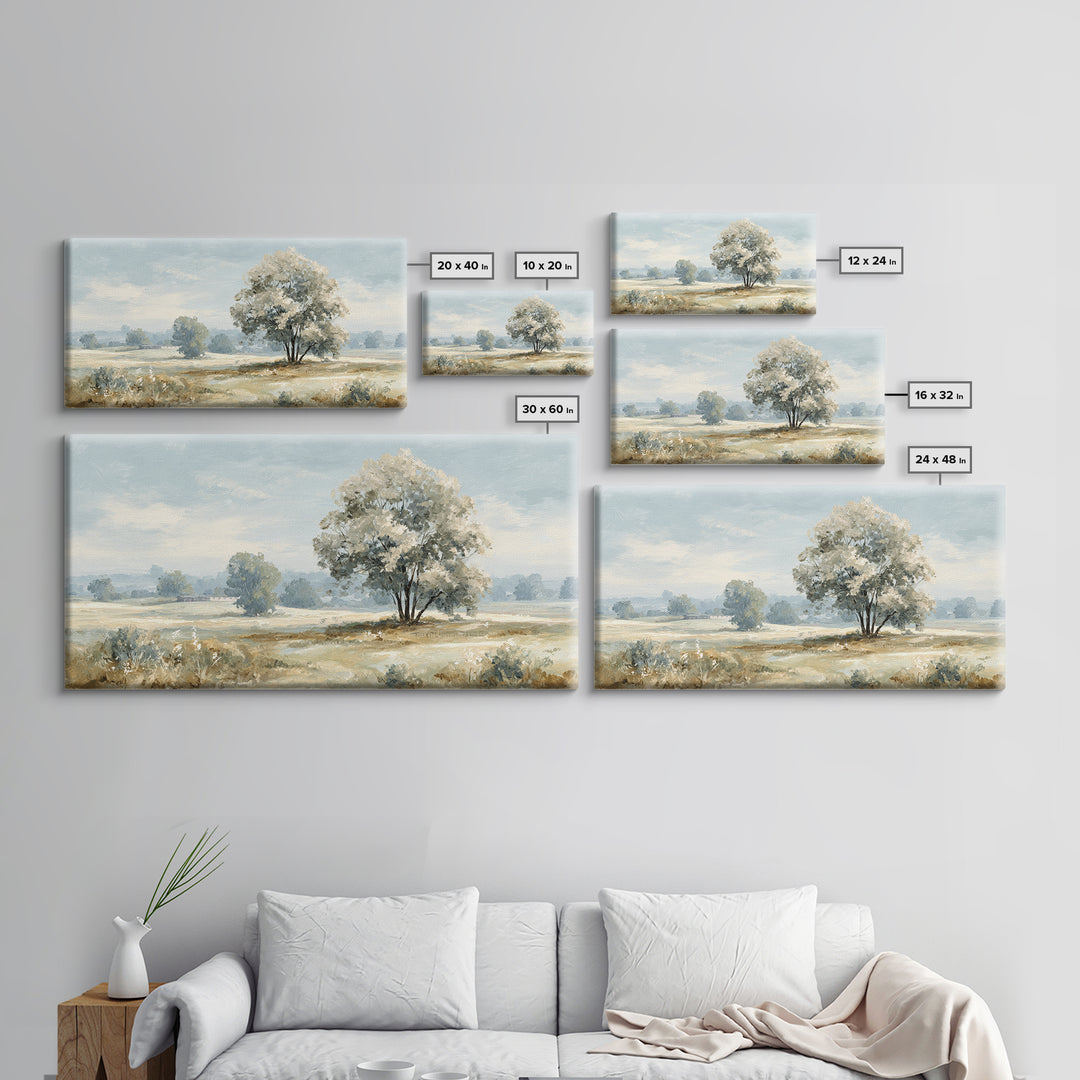 Open Field with Distant Tree Framed Canvas Print, Waiting Room Art, Office Decor, Waiting Room Decor, Fine Art, Calm, WRA-2x1-43