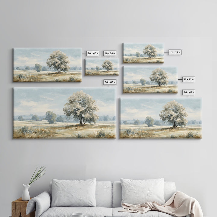 Open Field with Distant Tree Framed Canvas Print, Waiting Room Art, Office Decor, Waiting Room Decor, Fine Art, Calm, WRA-2x1-43