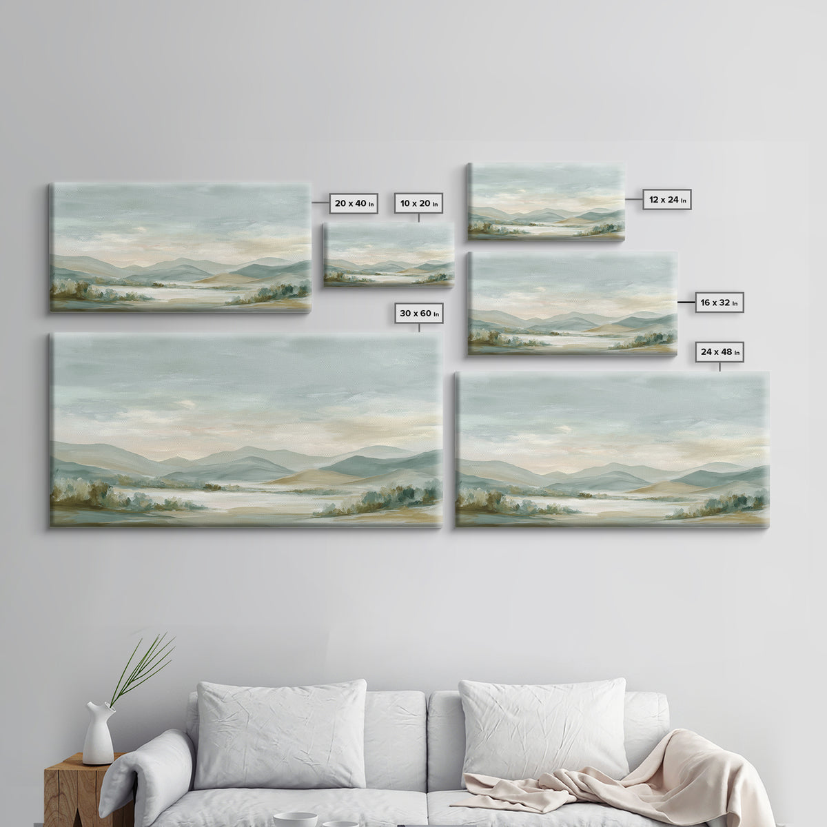 Calming Landscape with Open Sky and Gentle Framed Canvas Print, Waiting Room Art, Original Art, Waiting Room Decor, WRA-2x1-45